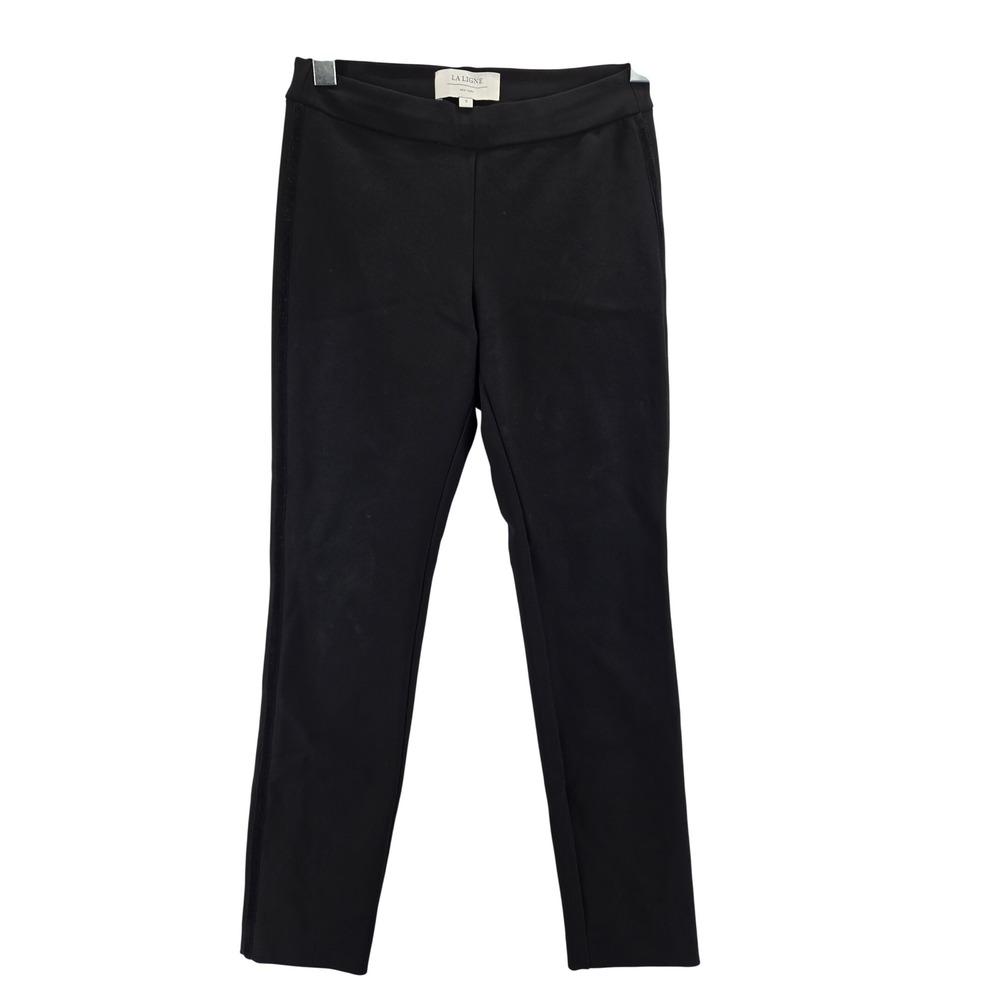 La Ligne Black Slim Leg Velvet Side Stripe Pull On Pants Women Small Made in USA